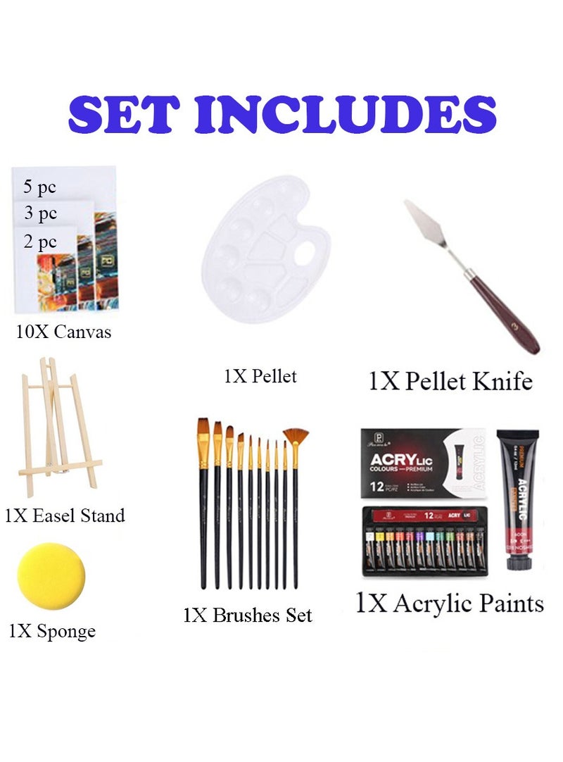 Home Smart Painting and Crafting Kit for Toddlers 16 PCS Set Paint Brushes, Drawing Boards, Painting Knife, Palette, Sponge, Acrylic Paint and Storage Bag Idle Gifts for Children. - Image 2